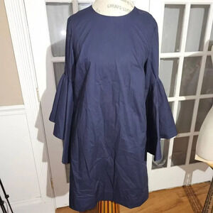 Meimeij Women's Navy 3/4-Sleeve Ruffle‎ Bell Sleeve Shift Dress TG 40 US 4